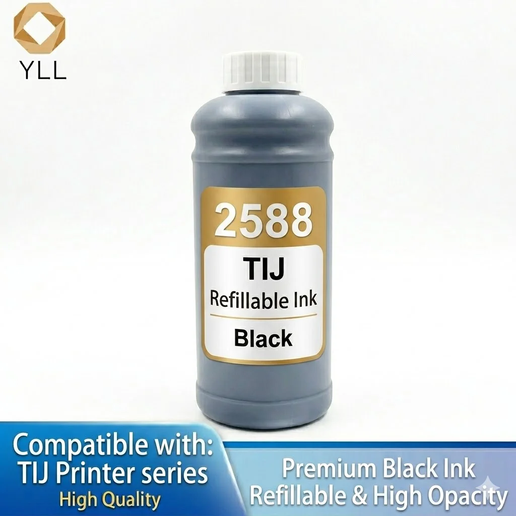 YLL Quick-drying Solvent Ink 2588 JS10 JS12 TIJ Refillable Black Ink 100/500ML For 12.7mm 25.4mm Handheld Inkjet Printer