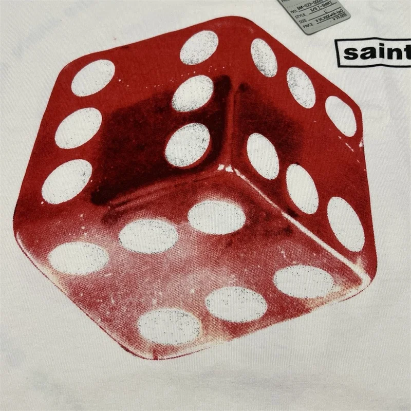 Dice Printing Saint Michael T-Shirts Men Women 1：1 Best Quality White Washed Tee Short Sleeves