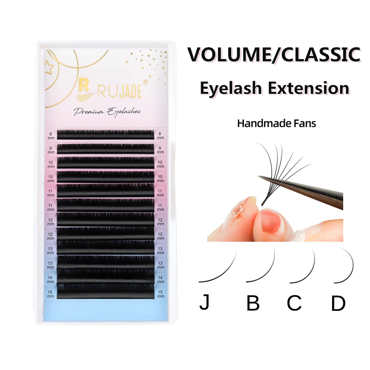 RUJADE B/J Curl False Mink 0.03-0.20mm Volume Classic Eyelash Mix(8-15) Mix(15-20) Bottom Lower Lashes Mix(5-7mm) Under Eyelash
