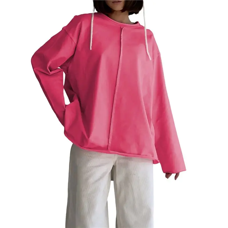 YLS- تي شيرت نسائي كبير الحجم بأكمام طويلة تي شيرت أساسي برقبة دائرية ملابس خريفية غير رسمية للتمرين Y2K