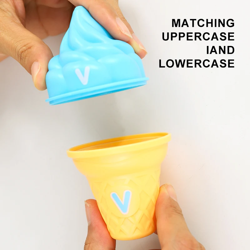 26 قطعة إقران الحروف لعبة الآيس كريم مونتيسوري تعلم لعبة تعليمية لتمييز الألوان خطابات مطابقة ألعاب الهدايا