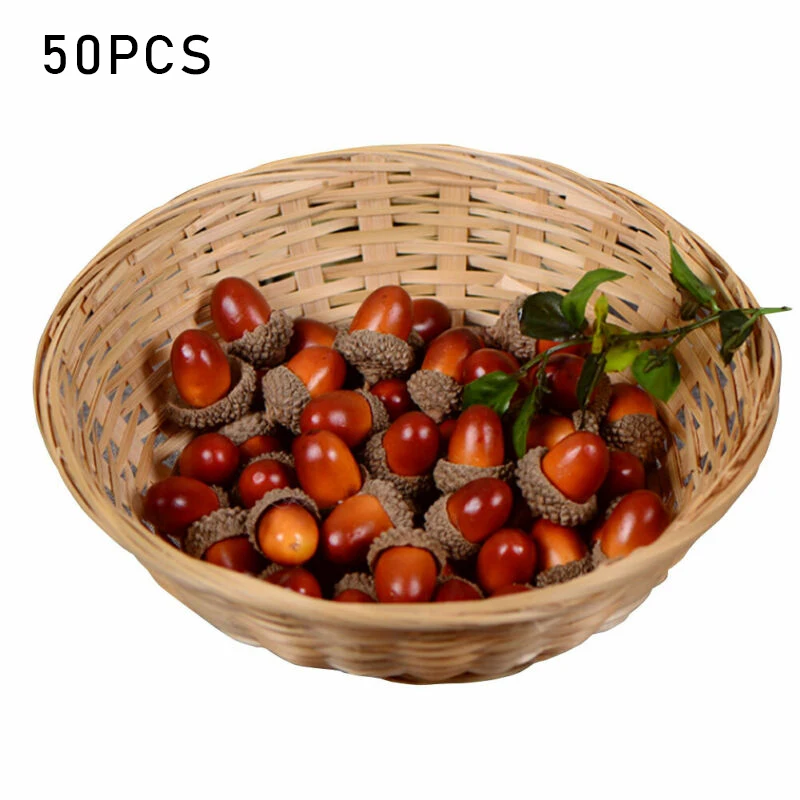 50pcs Artificial Acorn Fake Nutty For Home Party Christmas Autumn Decoration Realistic Artificial Acorn Oak Nut Simulation Pine