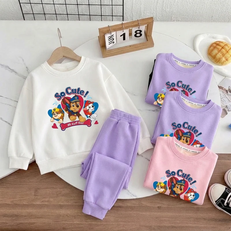 PAW Patrol Boys Girls Casual Pullover Long Pants Two Piece Sets Cartoon Printed Kids Hoodies Set Children's Breathable Sweatsuit