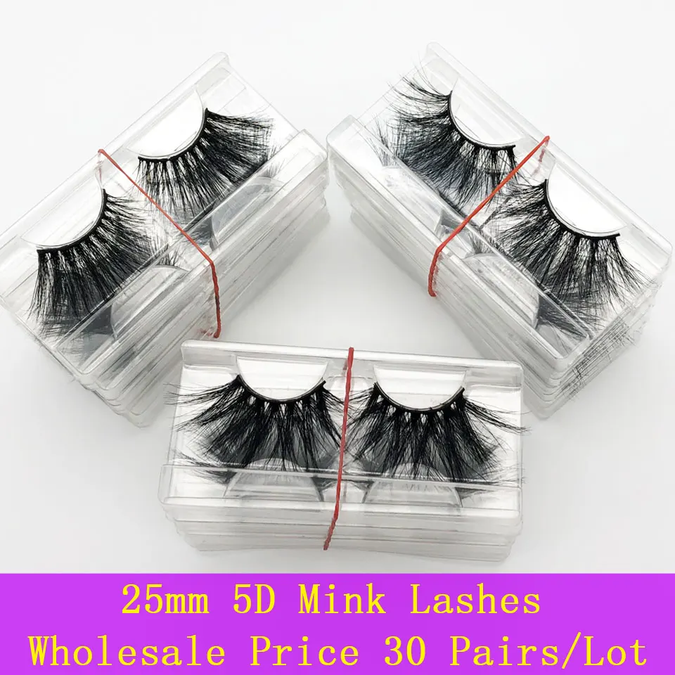 Wholesale 25mm Mink Lashes 5D Mink Eyelashes Natural long Full Strip Lashes Fluffy False Eyelashes Fake Lashes Soft Eyelashes