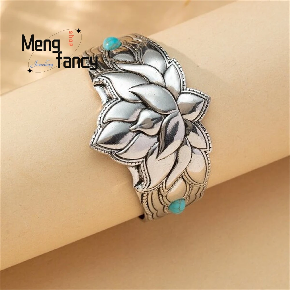 

Life Flower Iron Bracelet Turquoise Ethnic Style Geometric Bracelet Accessory Handicraft Fashion Jewelry Exquisite Elegant