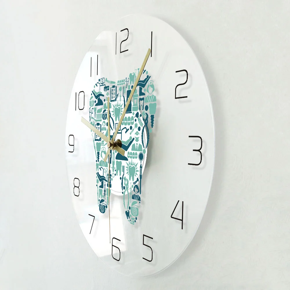 Colorful Dental Clinic Tooth Wall Clock Dental Care Acrylic Hanging Clock Quiet Movement Wall Watch Decor Wall Clock