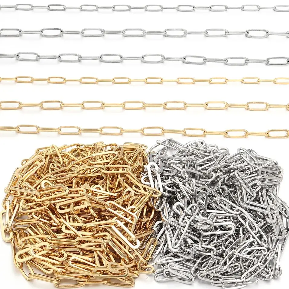 1Meter Stainless Steel Chain Paperclip Link Chain Cable Chain For Necklace Bracelet Anklet DIY Jewelry Making Accessories