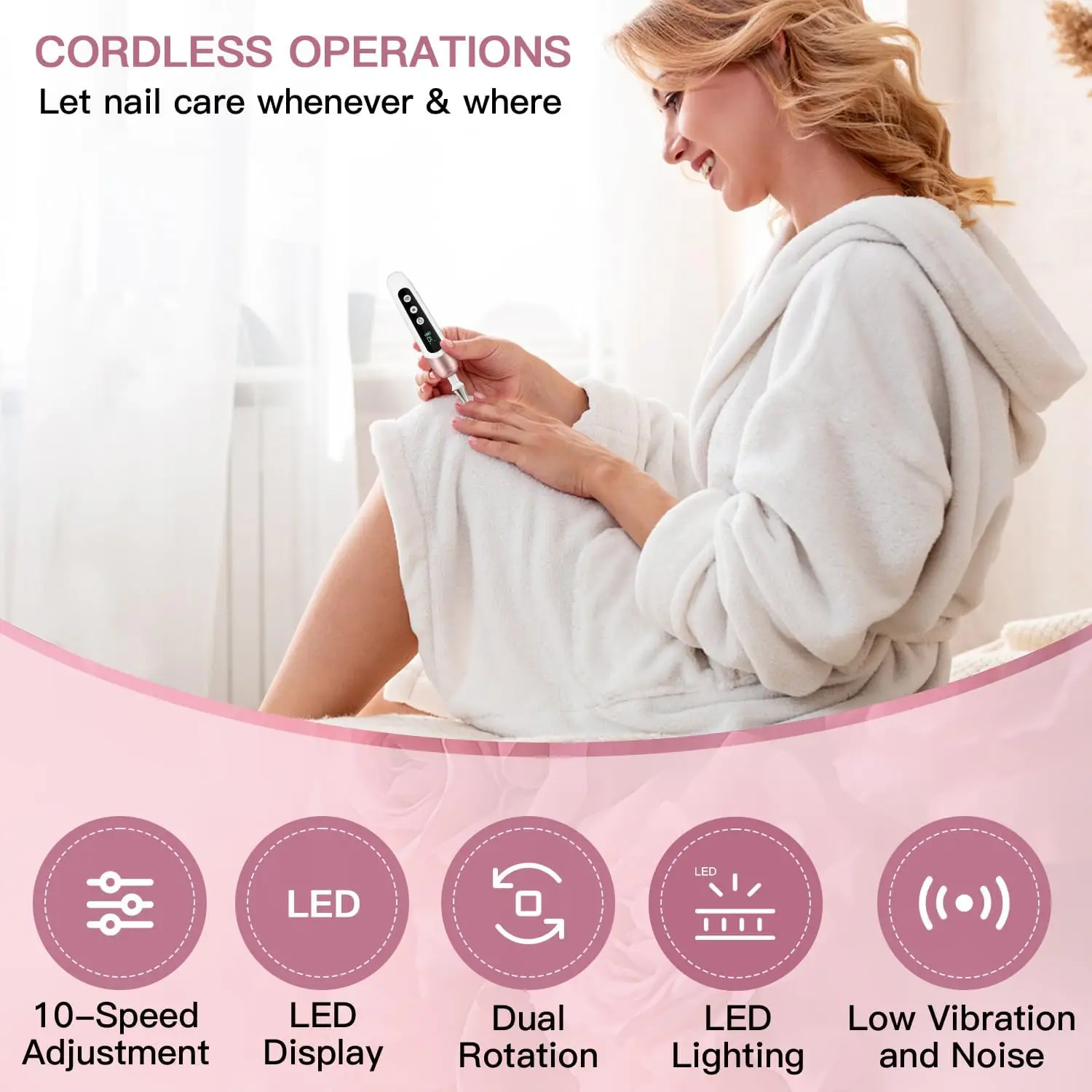 Kit profissional de broca elétrica para unhas, 10 velocidades, portátil, recarregável, conjunto de lixa de unha para gel grosso, cutícula, mão, pé