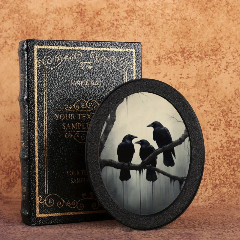 Gothic Oval Frame with Three Crows, Halloween Decoration