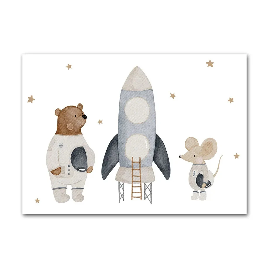 Boho Cartoon Bear Panda Mouse Balloon Plane Posters Art Prints Canvas Painting Wall Pictures For Baby Kids Room Home Decoration view 6