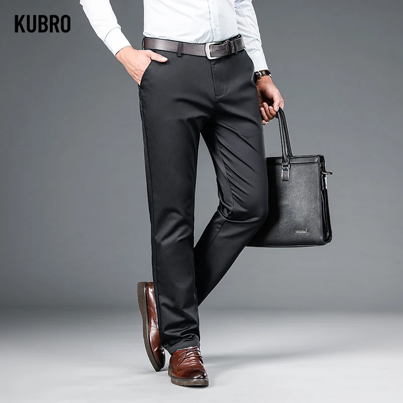 KUBRO Autumn Winter Gentleman Elegant Business Casual Pantalones Hombre Office Straight Cargo Pants High Quality Men's Clothing