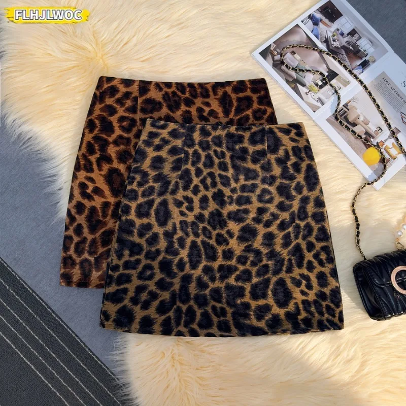 Hot Sales Vintage Leopard Print A-line Skirt Slim Fit Women's Autumn Winter All-Match Cute Sweet Girls Sexy Mini Skirts