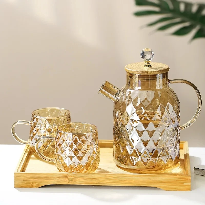 Glass Teapot With Bamboo Lid Glass Kettle Heat-resistant Thicken Glass Household Juice Flower Teapot Nordic Drinkware 1/1.5/1.8L