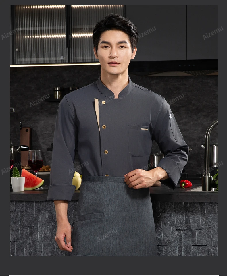 Hotel chef coat long sleeve chef jacket Kitchen uniform T-shirt restaurant work uniform Bakery Breathable Cooking clothes logo