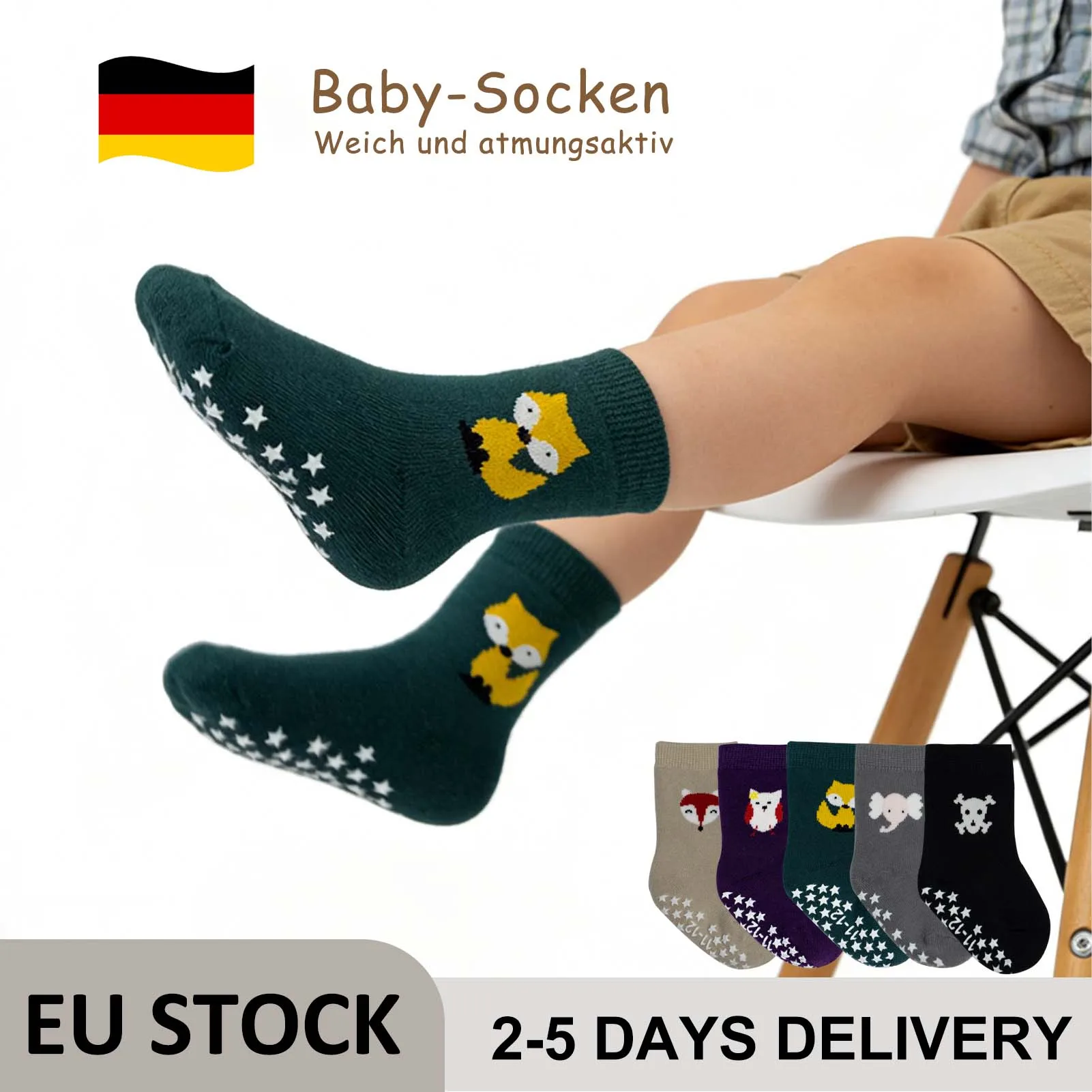 3/6/9/12 Paar rutschfeste Bodensocken mit bezauberndem Tiermuster für Babys, atmungsaktive Freizeitsocken für Jungen und Mädchen