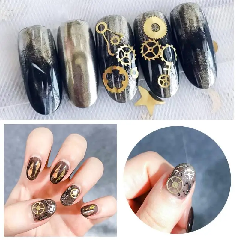 1Box Metallic Gear Machinery Nail Ornaments Punk Rivet Spikes Studs DIY Nail Art Decorations