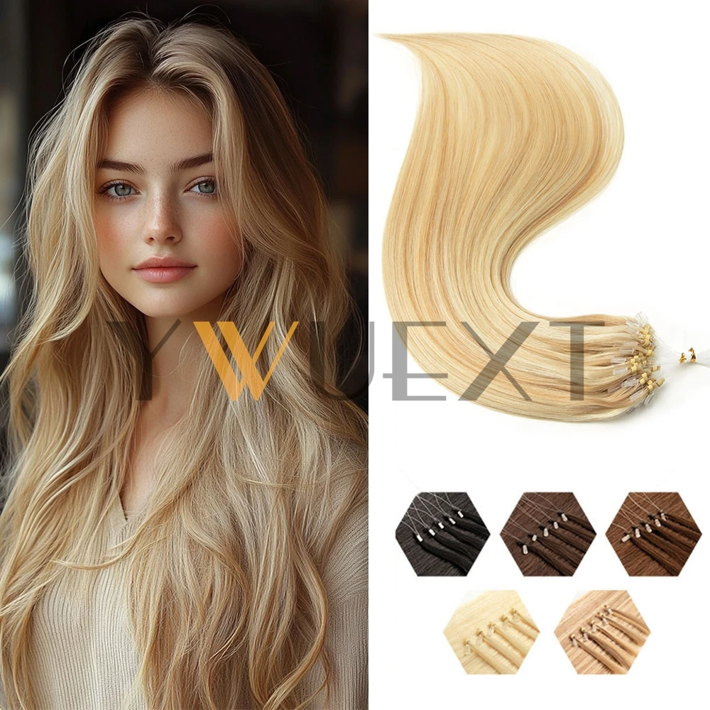 YWUEXT High Light Micro Loop Ring Human Hair Extensions 12''-22''Natural Straight Hair Extensions Lightweight 30g/pack for Women