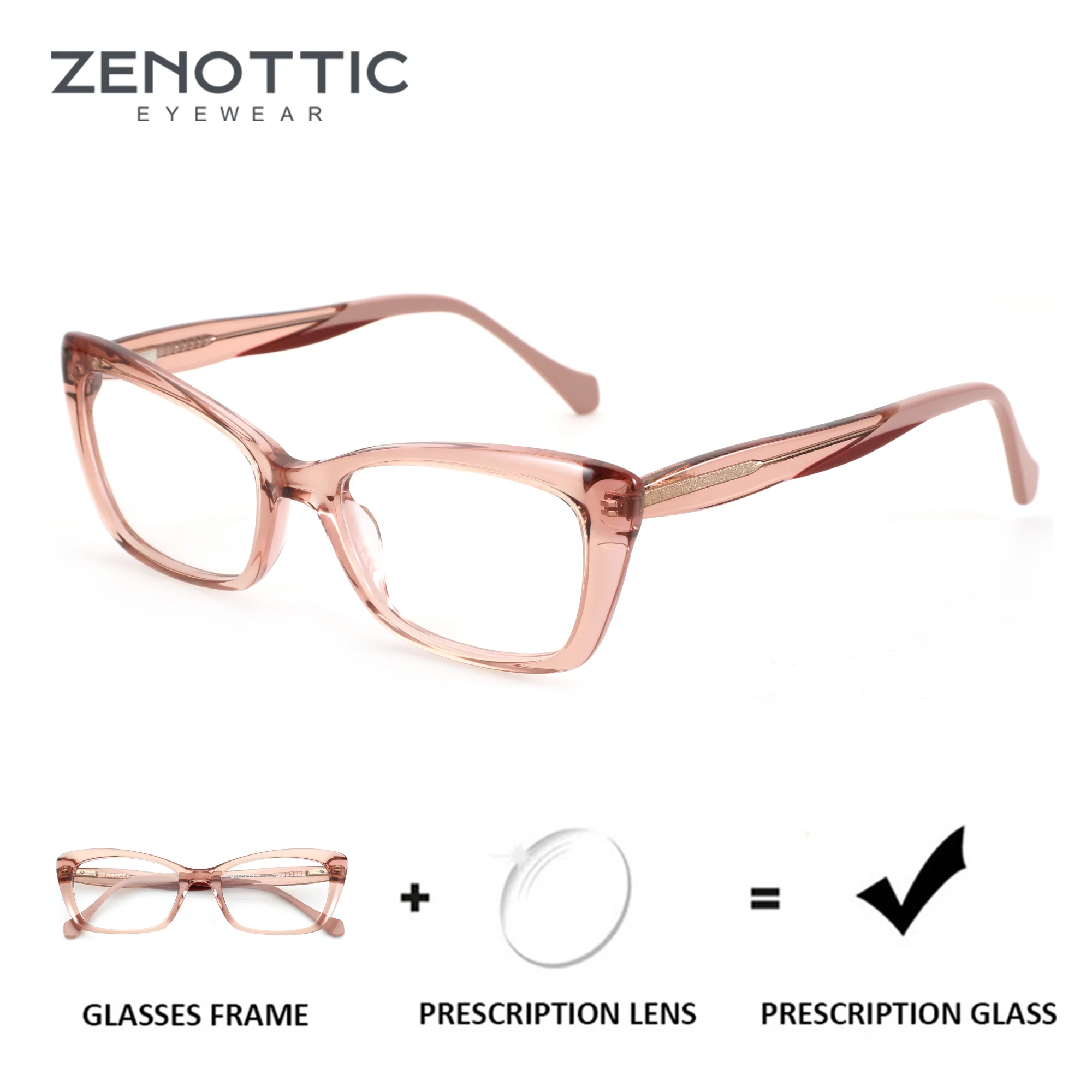 

ZENOTTIC（S Size）Cat Eye Graduated Progressive Multifocal Glasses Butterfly Handmade Acetate Myopia Lenses Woman