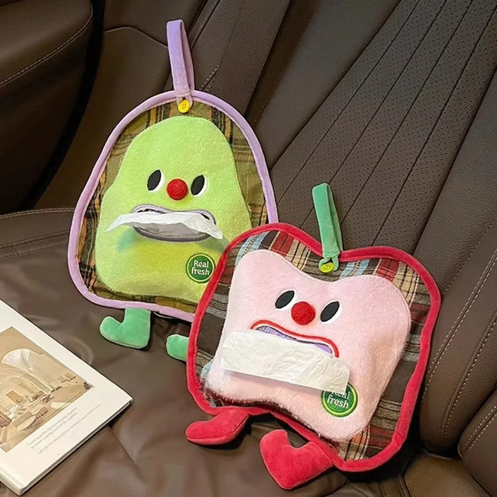 

Многоцелевая мультяшная коробка для салфеток в форме фруктов, плюшевая подвесная сумка для салфеток большой емкости, стильная сумка для хранения автомобиля, салон автомобиля