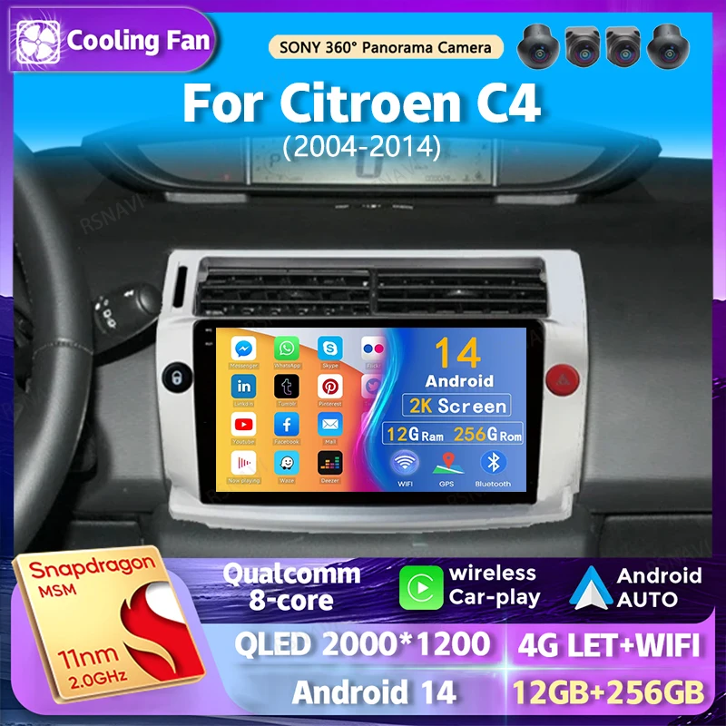 Android 14 Carplay Car Radio For Citroen C4 C-Triomphe Quatre 2004 2005 2006 2007 - 2014 Navigation GPS Multimedia Player Stereo