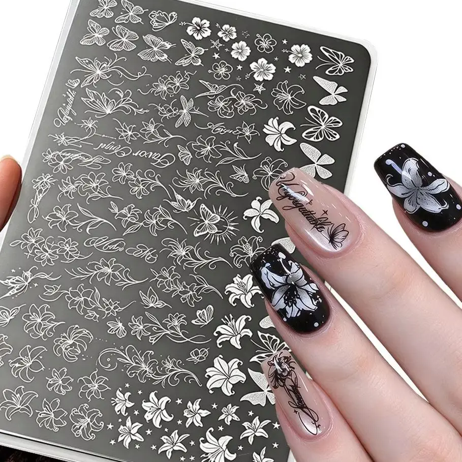 9x15cm 3D Lily Flower & Butterfly Nail Stamping Plate Cute Hibiscus Stainless Steel Nail Template Large Reusable Nail Art Plates