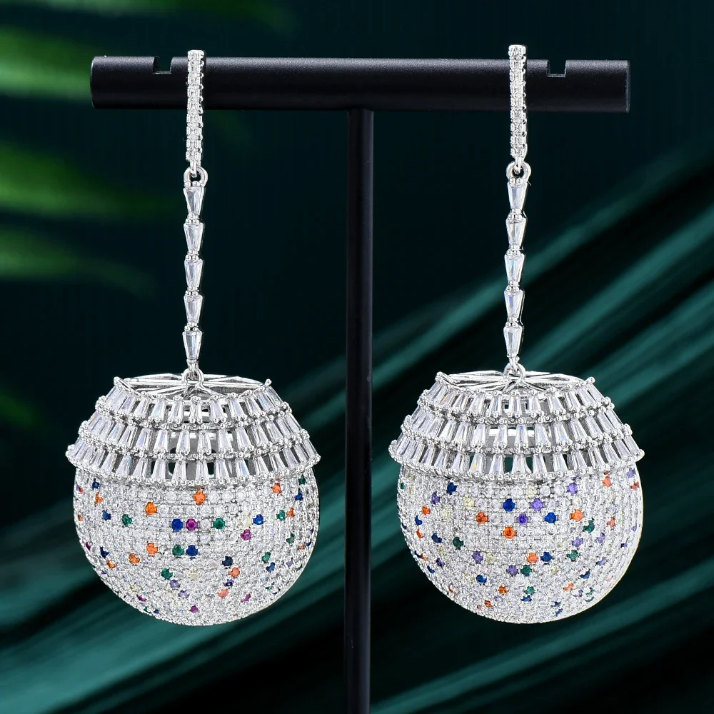 

Soramoore New Luxury Rhinestone Big Ball Pendant Earrings for Women Bridal Dangling Earrings Party Wedding Jewelry Gifts