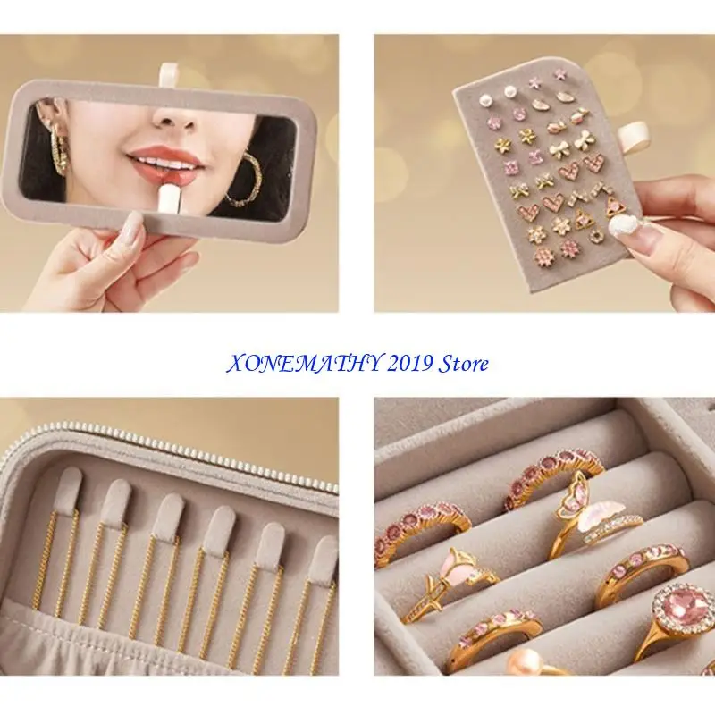 

F42F мягкие бархаты интерьера ювелирных украшений Box Pu Организатор кожа для женщин аксессуары