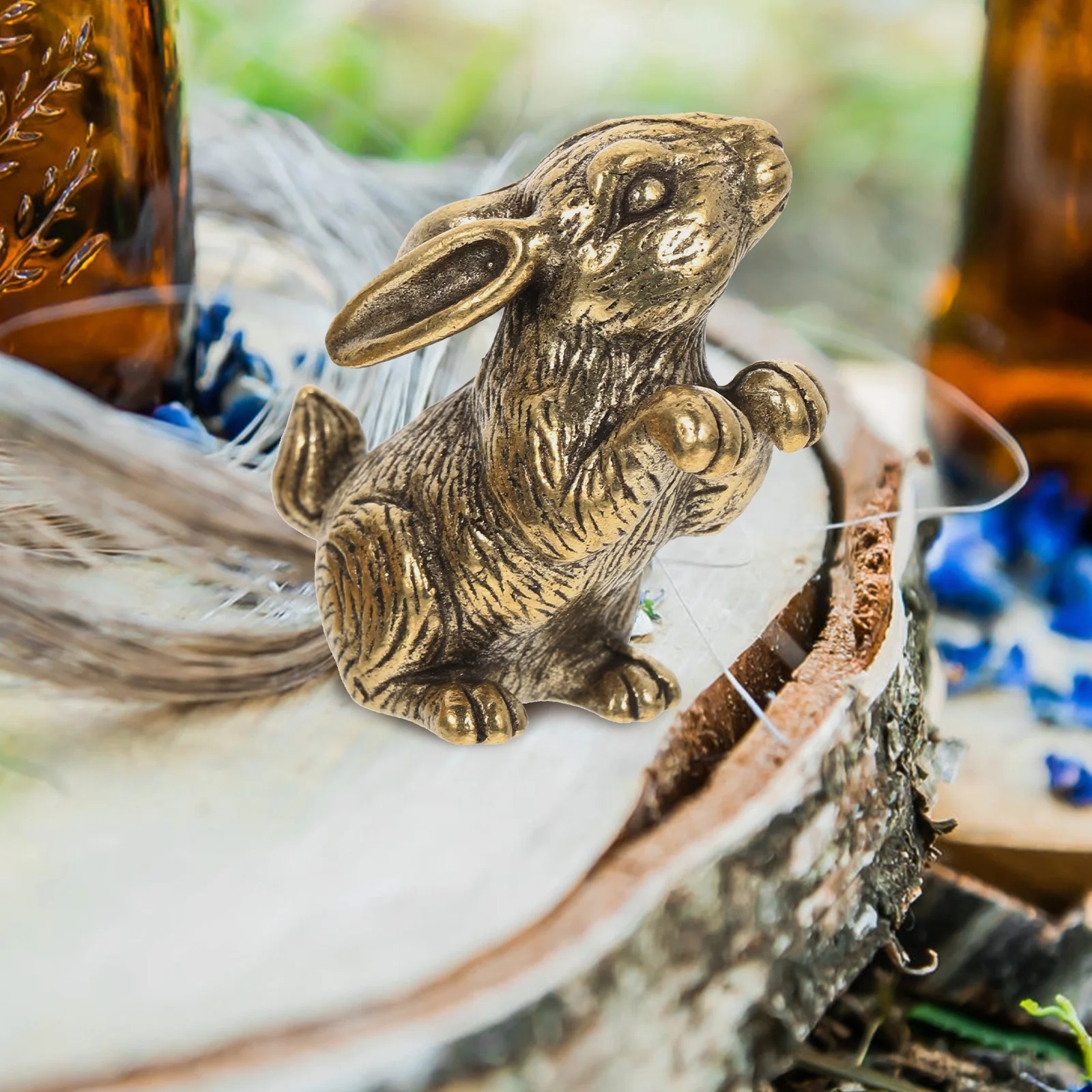 

2 Pcs Brass Rabbit Statue Mini Figurine Desktop Car Home Decor Retro Creative Small Space Adornment Rabbit