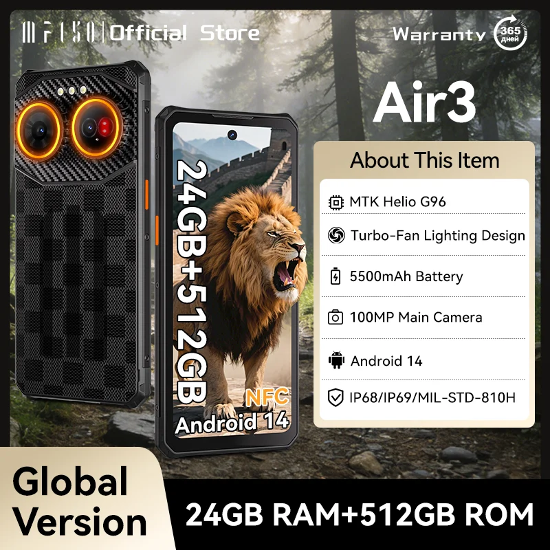 IIIF150 Air3 Rugged Smartphone 12GB 512GB Mobile Phone Android 14 100MP Camera Dynamic Island UltraThin Rugged 30W Fast Charge