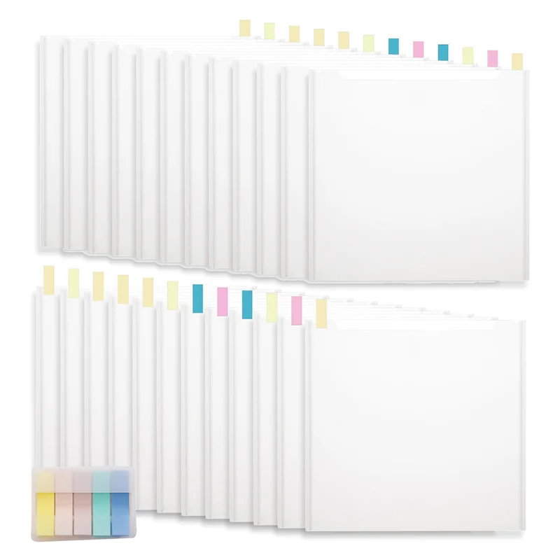 

24PCS Scrapbook Paper Storage Organizer Set Kit 12X13 Inch Clear Scrapbook Paper Organizer Set With 100PCS Sticky Index Tabs