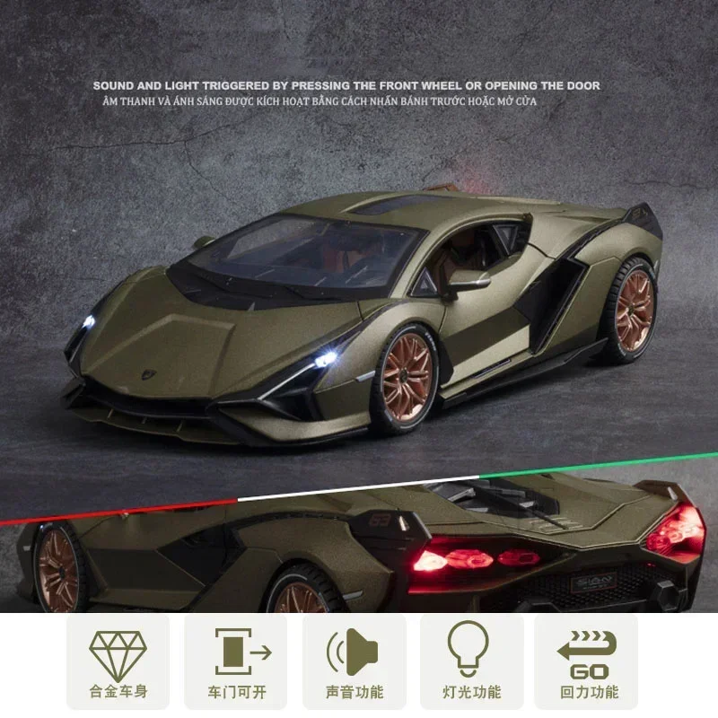 1/18 Lamborghini SIAN FKP37 Car Model Alloy Diecast Boys Toy Supercar High simulation 4 Door Opened Collections Kids Toy