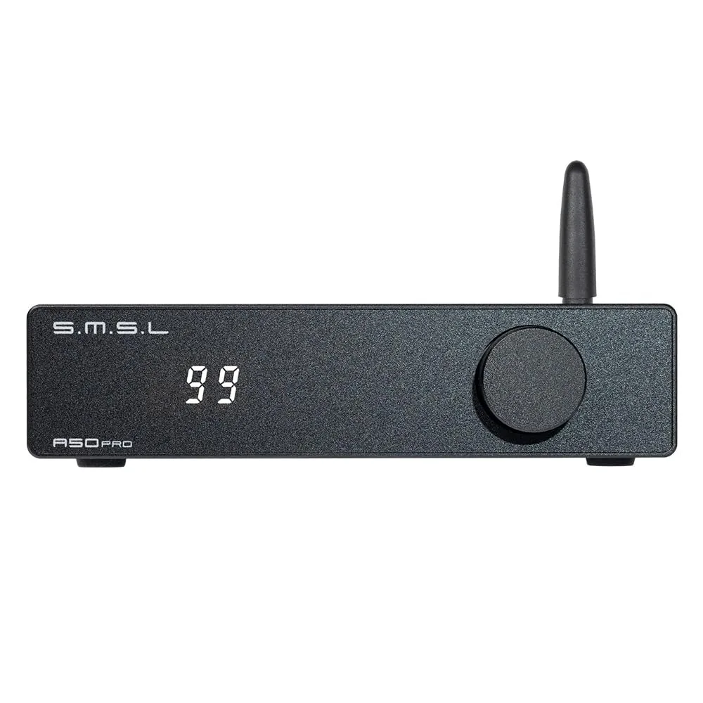 

A50 PRO HiFi Power Amplifier, High/Low pass filter 2.1-Channel, Infineon's MA12070P Chip, Bluetooth 5.0/USB/Optical/HDMI/AUX in