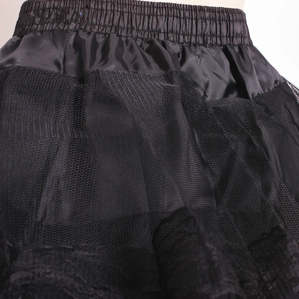 Rok Pendek Lolita Rok 3 Lapisan Renda Tepi Hitam Putih Crinoline Underskirt Ayunan Gaun Pendek