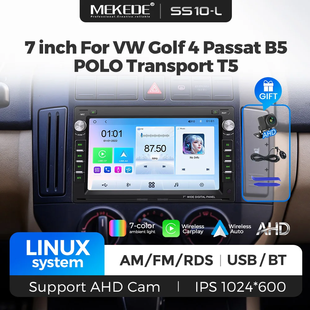 MEKEDE Linux Car Radio For VW Golf 4 Passat B5 POLO Transport T5 Wireless CarPlay Android Auto GPS Car Multimedia Player FM WIFI