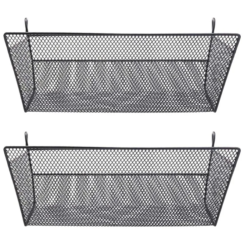 

2X Shelf Baskets, Office Table Dormitory Bedside Hanging Storage Supplies Desktop Corner Shelves Basket With Hook- Black