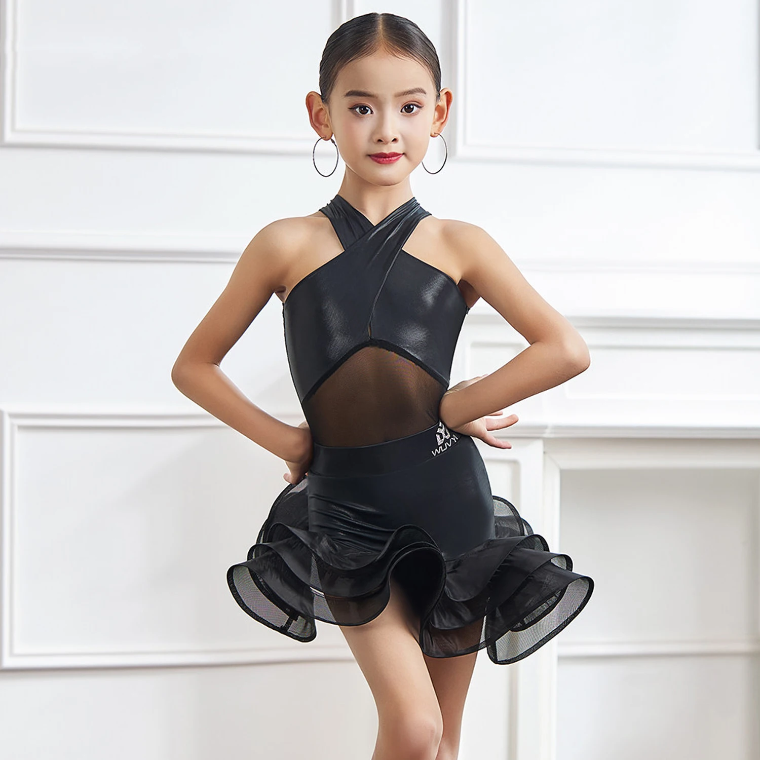 

Children'S Latin Dance Competition Dress Girls Halter Latin Dance Dress Kids Professional Dancing Clothes Stage Wear SL15470