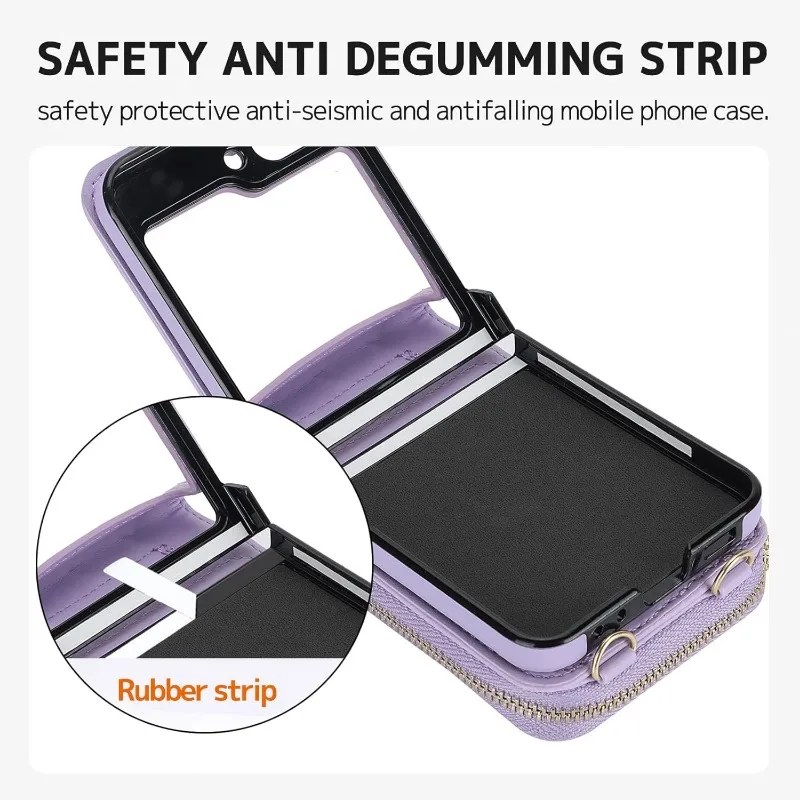 Case For Samsung Z Flip 3 4 5 6 Crossbody Lanyard Leather Zipper Wallet Cards Slot Strap Holder Folding Shockproof Cover