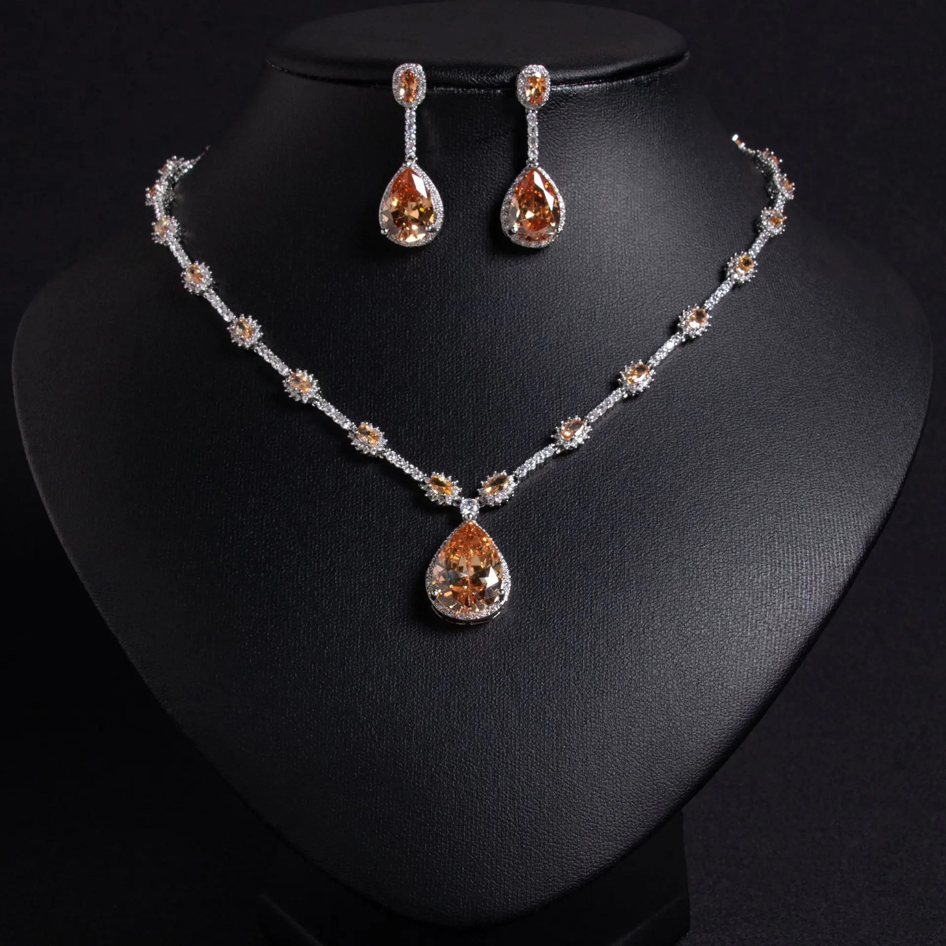 HIBRIDE New Versatile Translucent Satin Multicolour Ladies Zirconia Necklace Earrings Jewellery Set Prom Summer Event S-617
