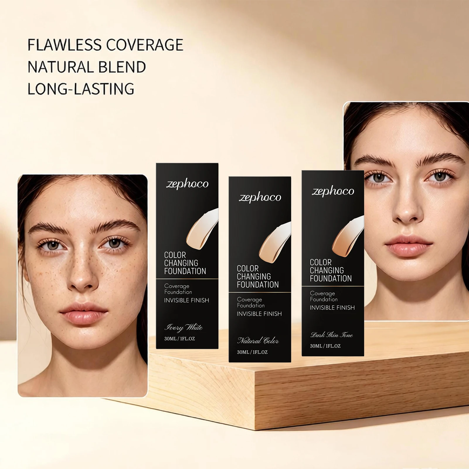

Zephoco Color Changing Foundation Concealer Full Coverage Long Lasting Lightweight Moisturizing Natural Flawless Face Makeup