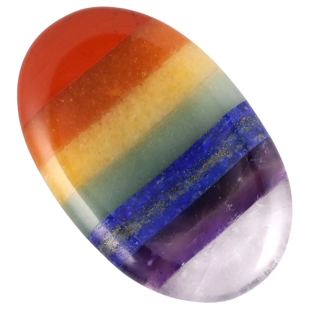 

Rainbow 7 Chakra Crystal Oval Healing Thumb Worry Stone For Anxiety Stress Relieve Reiki Palm Pocket Energy Jewelry Accessory