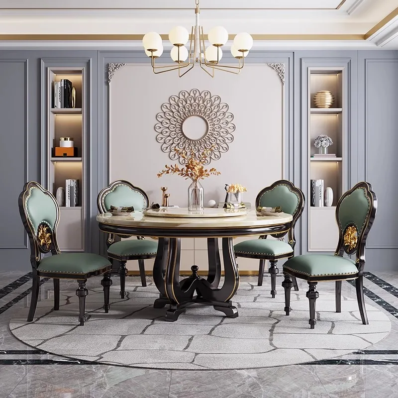 American luxury marble dining table and chair 6-person 8-person round table and chair combination  for home living room.