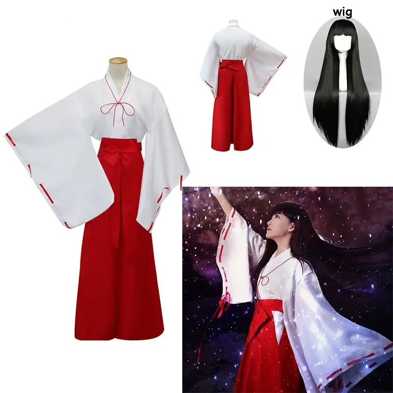 

Inuyasha Kikyou Cosplay Dress Costumes Kikyo Wigs Women Japanese Kimono Set