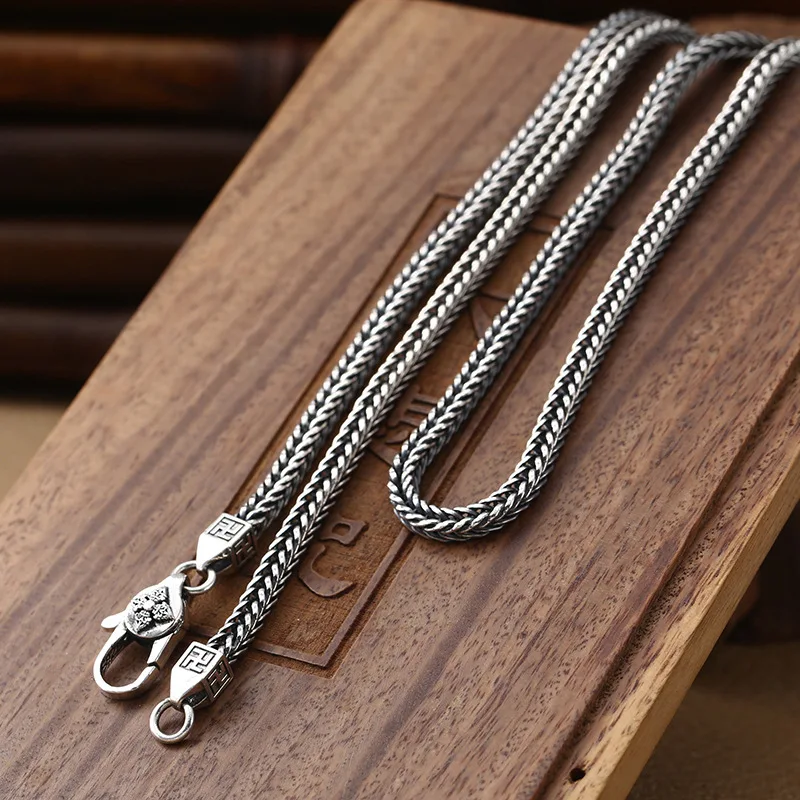 

Sterling Silver S925 Thai Silver Used Jewelry Necklace Thai Handmade Cross Diamond pestle Square Hemp Rope Men's Necklace