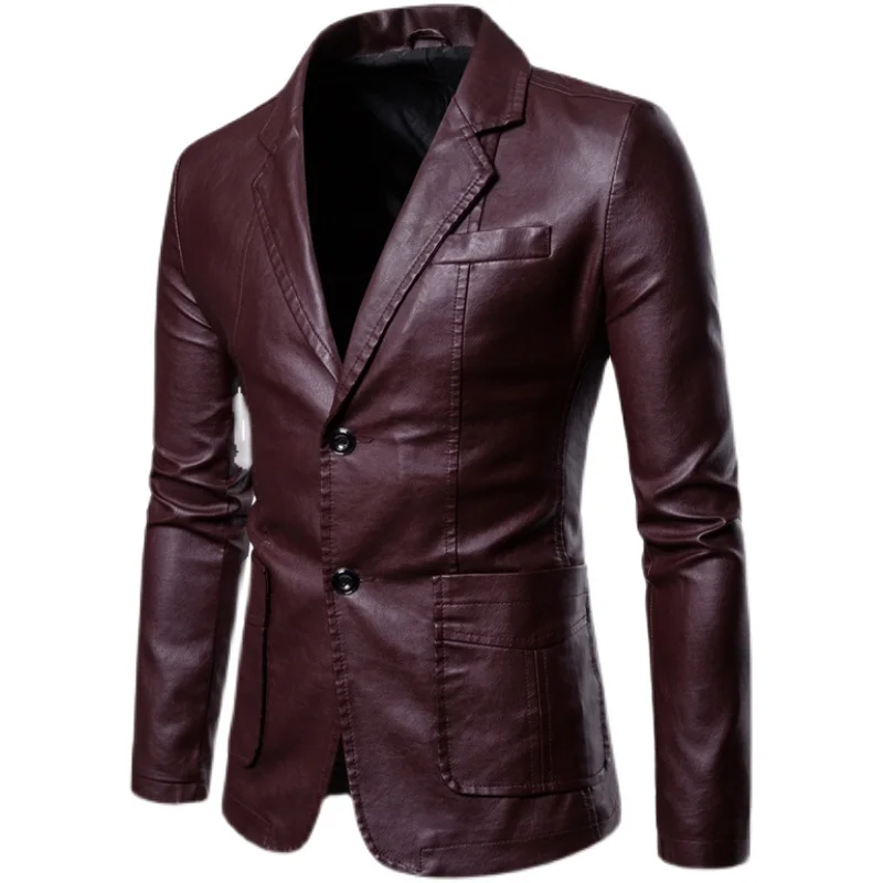 Men\'s leather fashion Handsome casual slim leather jacket Spring and autumn men spring