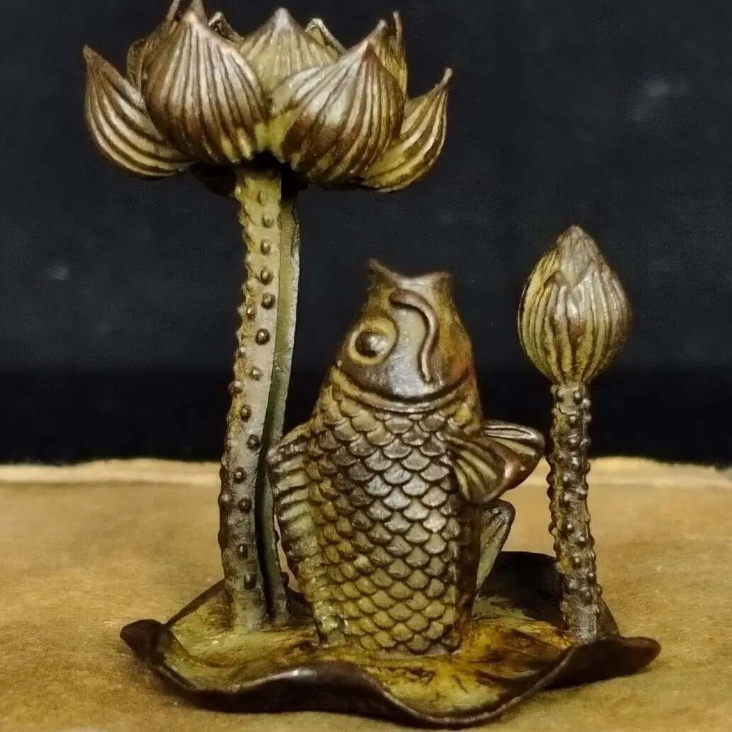 Collection bronze statue fish figure talbe decor chinese incense burner holder