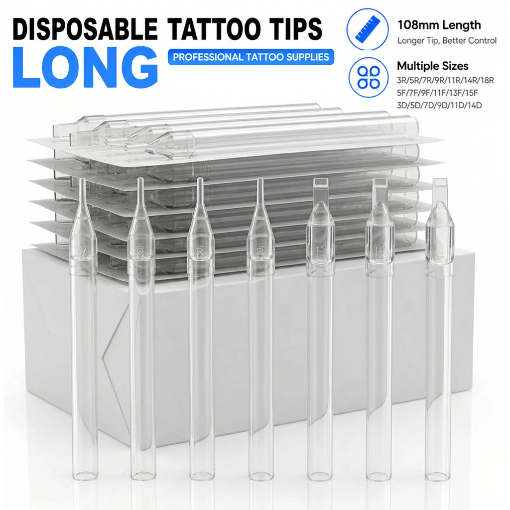 50/100pcs Disposable Long Tattoo Tips 108mm Clearly Long Plastic Tattoo Needles Nozzle Tip Tube for Tattoo Machine Grip Supplies