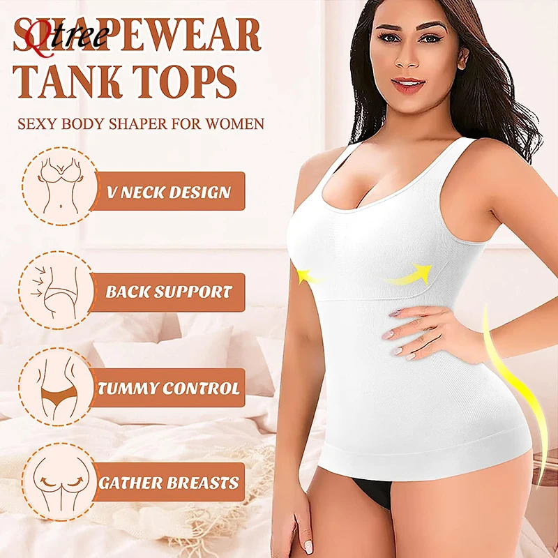 Qtree Women Tummy Control Shapewear Classic 2-IN-1 z usztywnianym biustonoszem Wysoka elastyczna kamizelka rozciągliwa Body Shaper Slim Up Lift