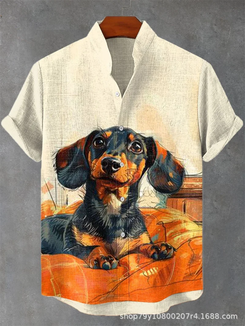 

Cute Dog Illustration Art Sense 2024 Hot Sale 3D Printing Hawaiian Men's Shirt Fashion Street Dress Shirt Top Size Up