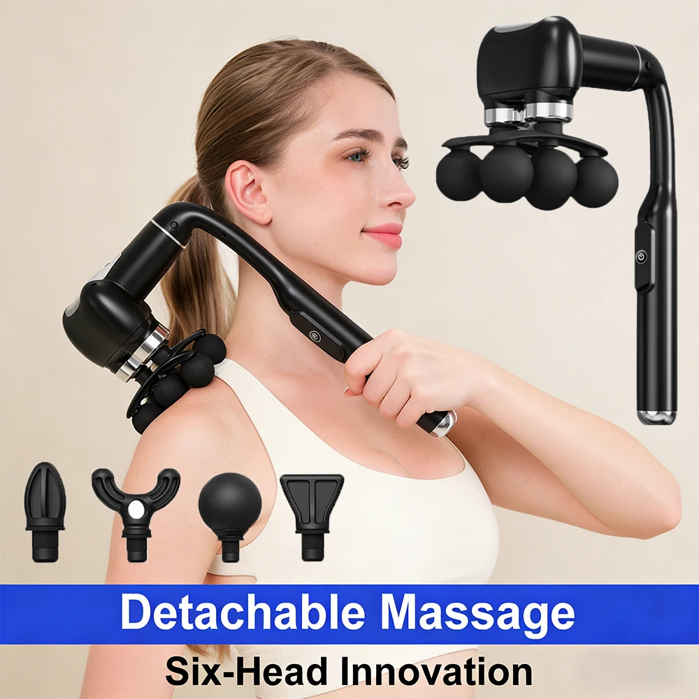 

Электрический массажный пистолет с 6 насадками, портативный вибрационный массажер для тела, для глубокого расслабления мышц спины, подарок