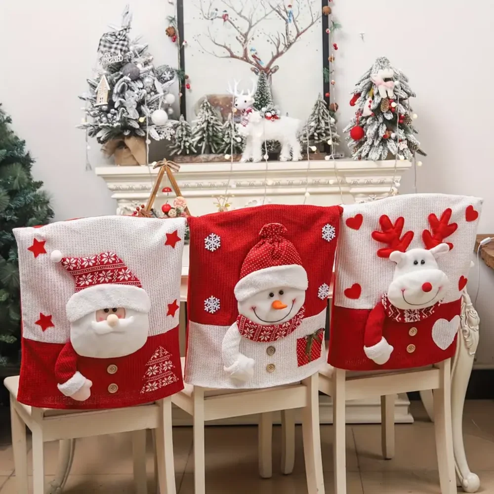 

Christmas Decorations Chair Set Santa Claus Snowman Reindeer Chair Set Hotel Restaurant Home Decoration Chair Back Set For Party